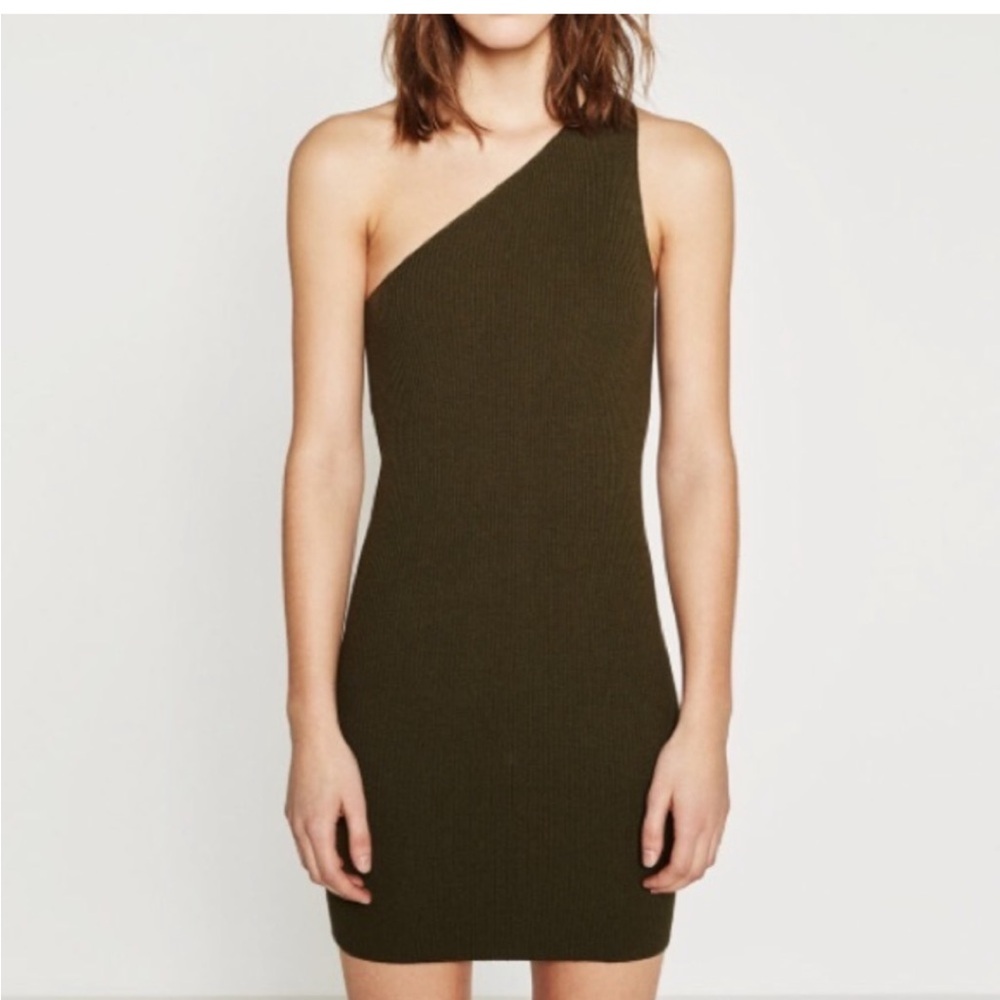Zara One Shoulder Mini Ribbed Dress - Picture 2 of 10